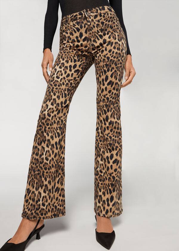 Calzedonia Animal Print Flared Broek Dames Bruin | BE2713GL