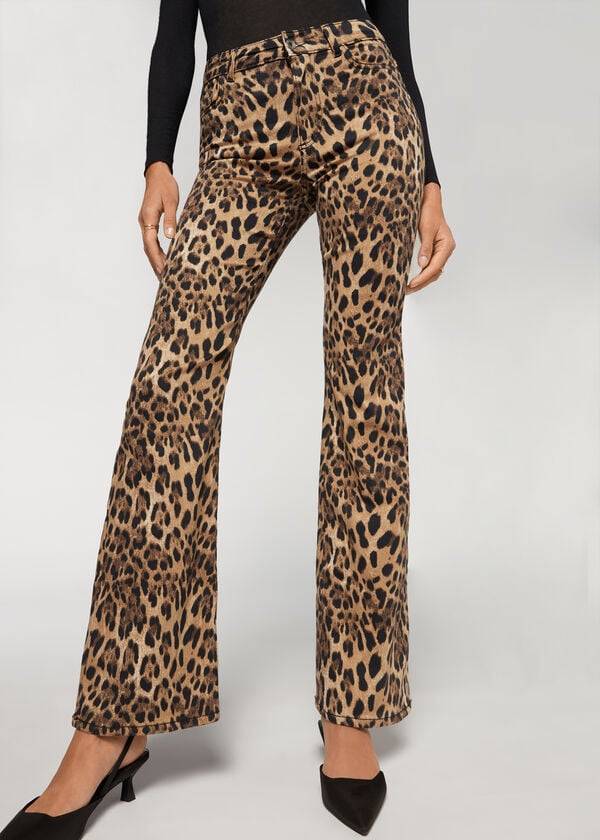 Calzedonia Animal Print Flared Jeans Dames Bruin | BE2561NB