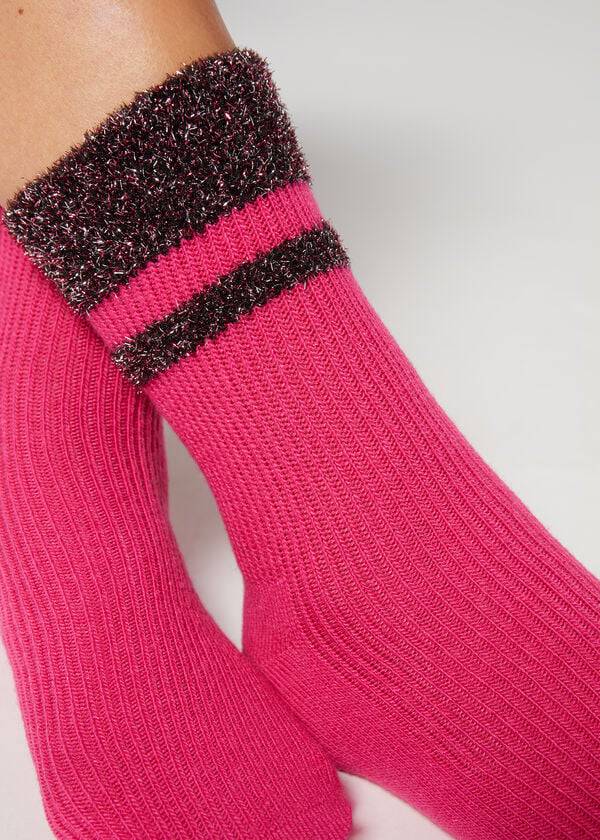 Calzedonia Cashmere Kort with Glitter Trim Sokken Dames Roze | BE2358ZG