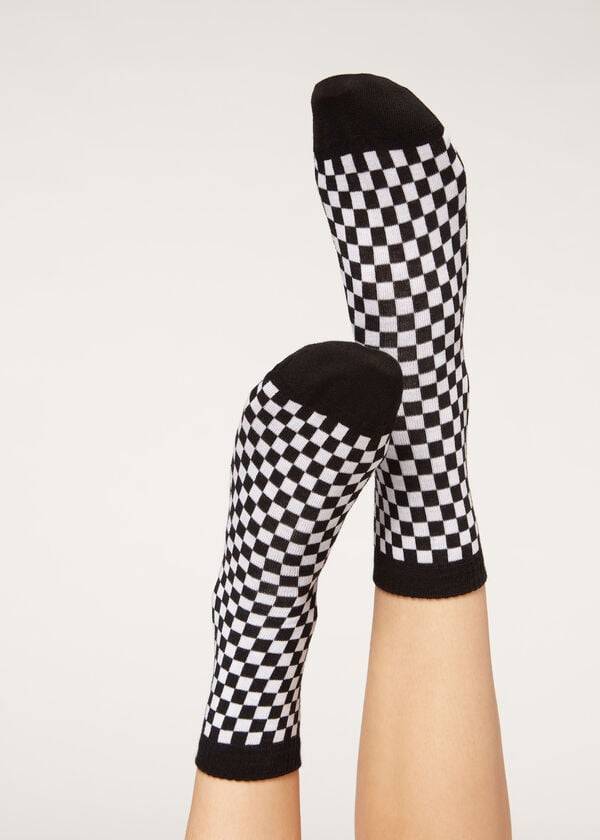 Calzedonia Checkered Pattern Kort Sokken Dames Zwart | BE2363GL