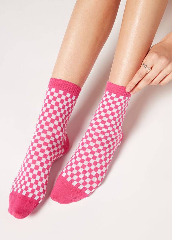 Calzedonia Checkered Pattern Kort Sokken Dames Roze | BE2364FM