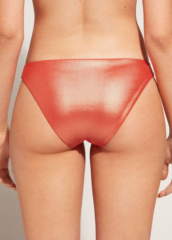 Calzedonia Coated-Effect Antigua Bikinibroekjes Dames Koraal Oranje | BE1362DN