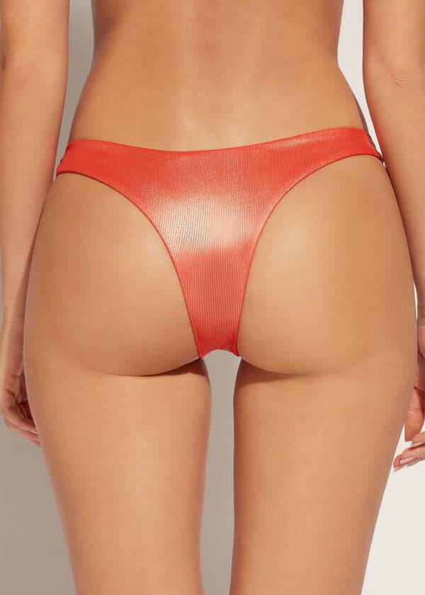 Calzedonia Coated-Effect High-Cut Brazilian Antigua Bikinibroekjes Dames Koraal Oranje | BE1364GL