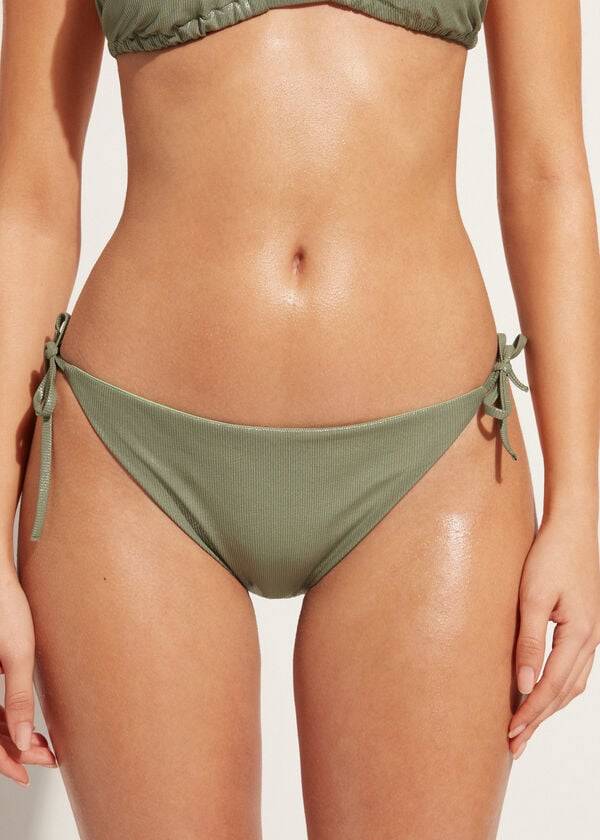 Calzedonia Coated-Effect String Antigua Bikinibroekjes Dames Groen | BE1365HK