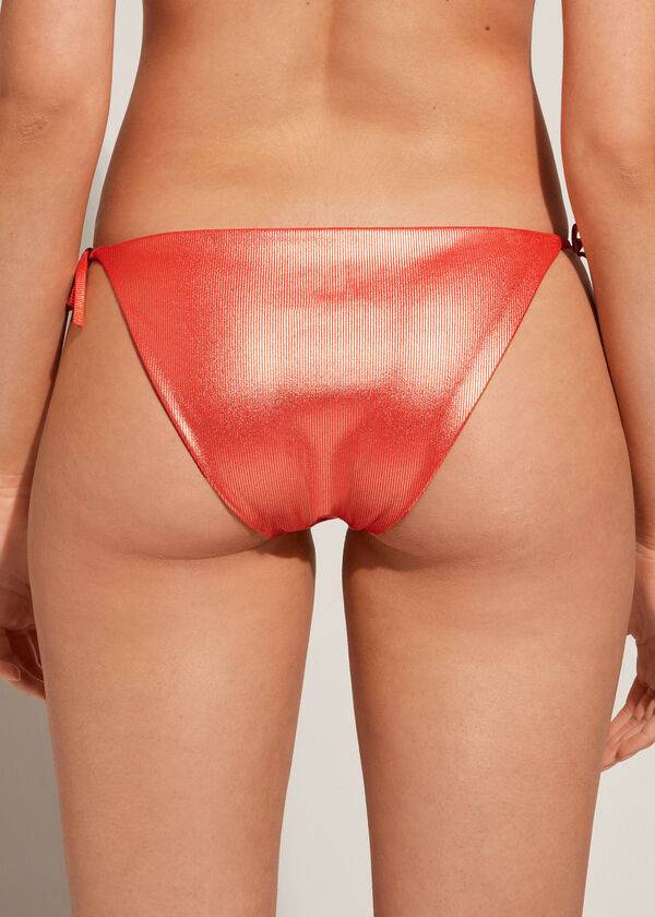 Calzedonia Coated-Effect String Antigua Bikinibroekjes Dames Koraal Oranje | BE1366JJ