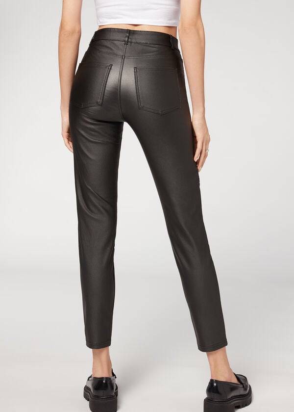 Calzedonia Coated Mager Biker Broek Dames Zwart | BE2721UT