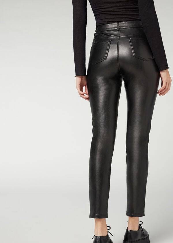 Calzedonia Coated Thermal Mager Biker Broek Dames Zwart | BE2722YU