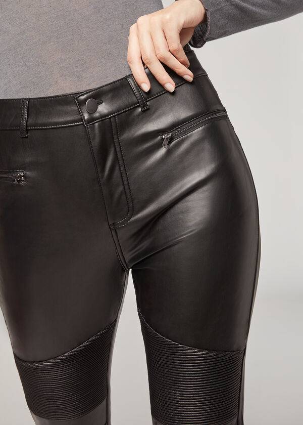 Calzedonia Coated Thermal Mager Biker Broek Dames Zwart | BE2722YU