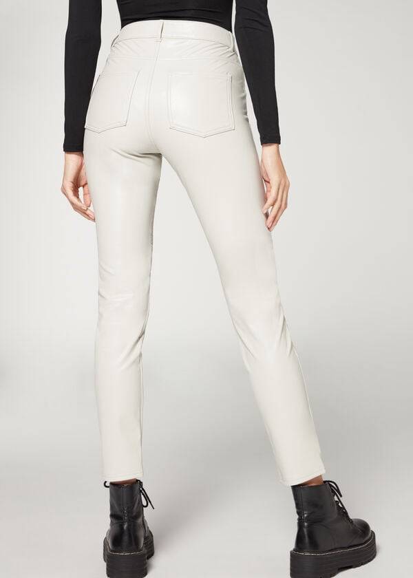 Calzedonia Coated Thermal Mager Biker Leggings Dames Wit | BE2631IS