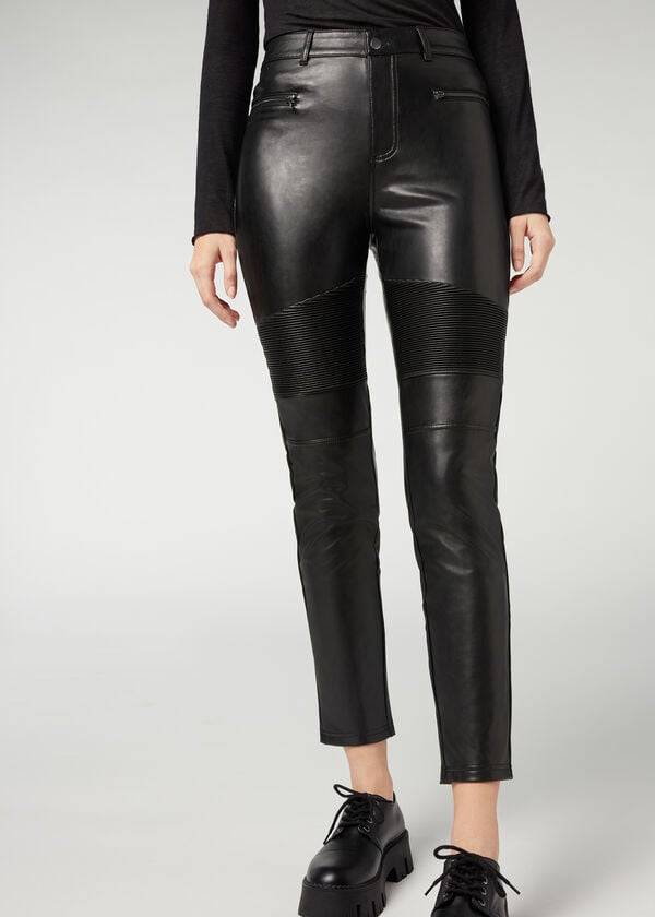 Calzedonia Coated Thermal Mager Biker Leggings Dames Zwart | BE2632UT