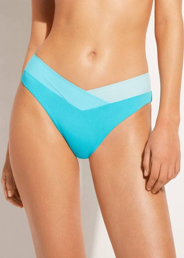 Calzedonia Color Block Azzorre Bikinibroekjes Dames Turquoise Groen | BE1370XF