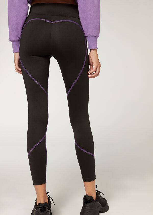 Calzedonia Contrast Seam Performance Atletische Leggings Dames Zwart Paars | BE2635RW