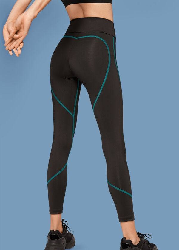 Calzedonia Contrast Seam Performance Atletische Leggings Dames Zwart Groen | BE2636EX