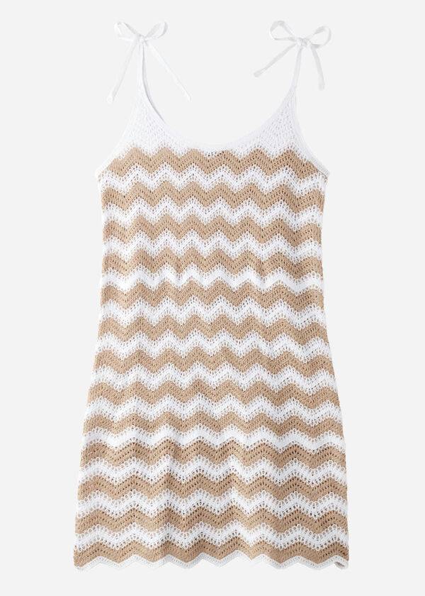 Calzedonia Crochet Jurken with Chevron Motif Cover-ups Dames Wit Beige | BE2072XF