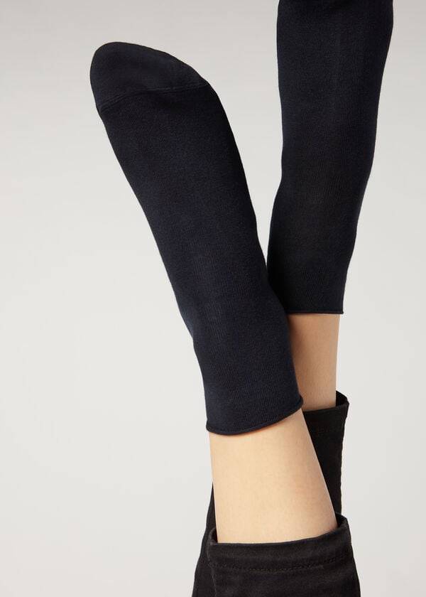 Calzedonia Cuffless Kort in Katoenen Sokken Dames Donkerblauw | BE2388HK