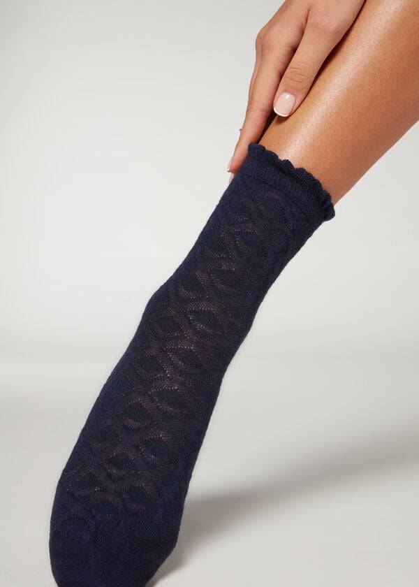 Calzedonia Diamond-Pattern Cashmere Kort Sokken Dames Donkerblauw | BE2414HK