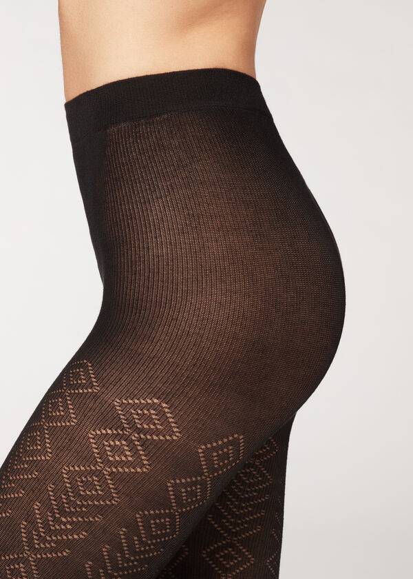 Calzedonia Diamond Pattern with Cashmere Patterned Hardloopbroek Dames Zwart | BE1093RW