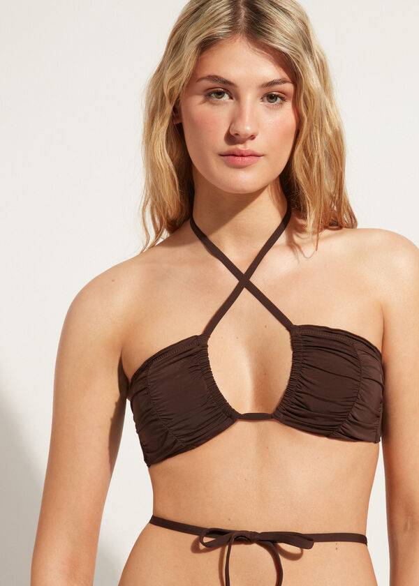 Calzedonia Drawstring Bandeau Islamorada Bikinitopjes Dames Koffie Bruin | BE1712NB