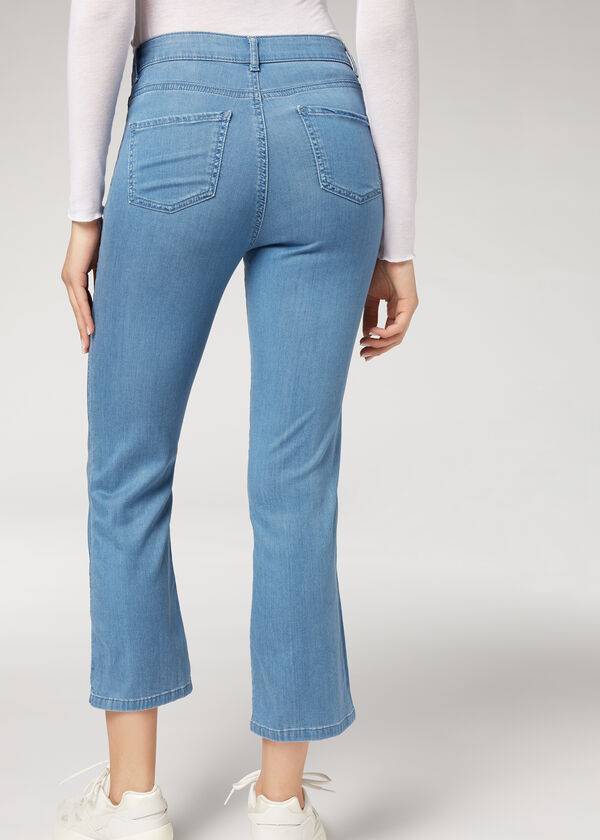 Calzedonia Eco Light Flared Cropped Denim Jeans Dames Blauw | BE2570HK