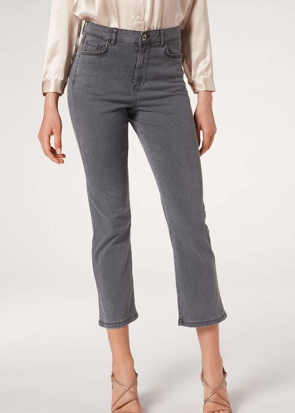 Calzedonia Eco Light Flared Cropped Denim Jeans Dames Grijs | BE2571GL