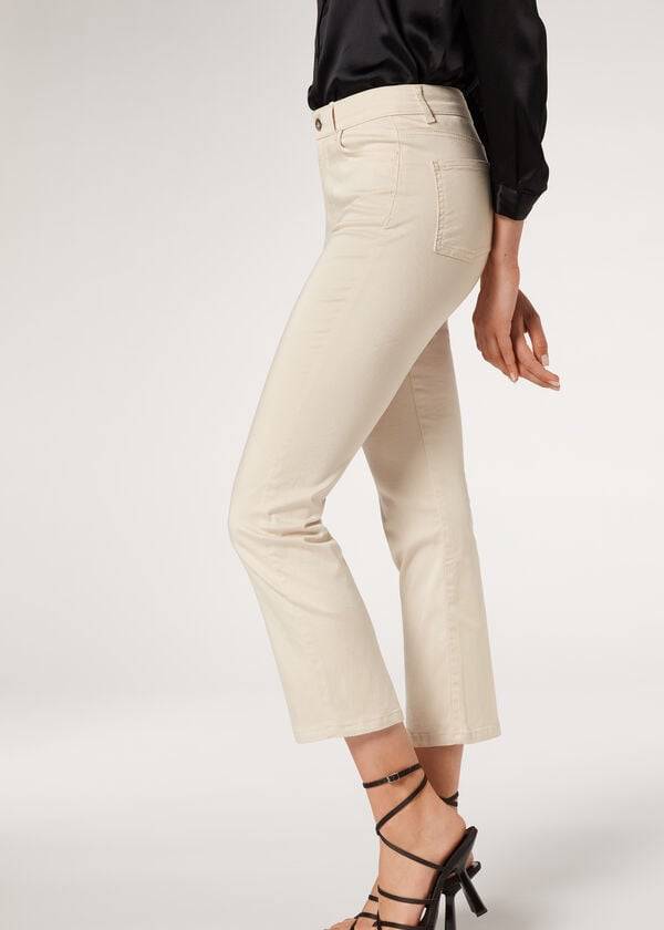 Calzedonia Eco Light Flared Cropped Denim Jeans Dames Bruin Beige | BE2572FM