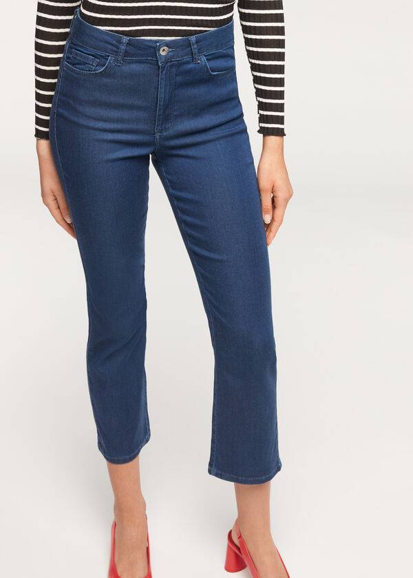 Calzedonia Eco Light Flared Cropped Denim Jeans Dames Donkerblauw | BE2573DN