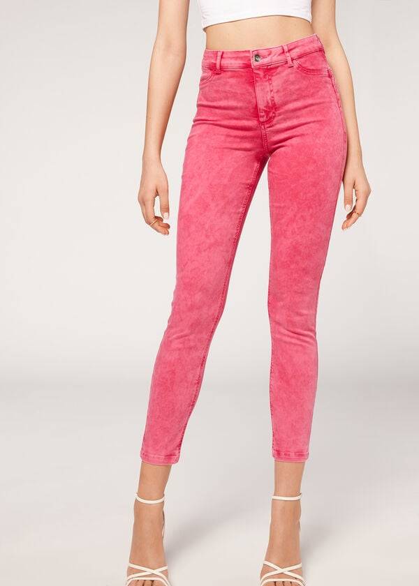 Calzedonia Faded Mager Push-Up Jeans Dames Roze | BE2589VD