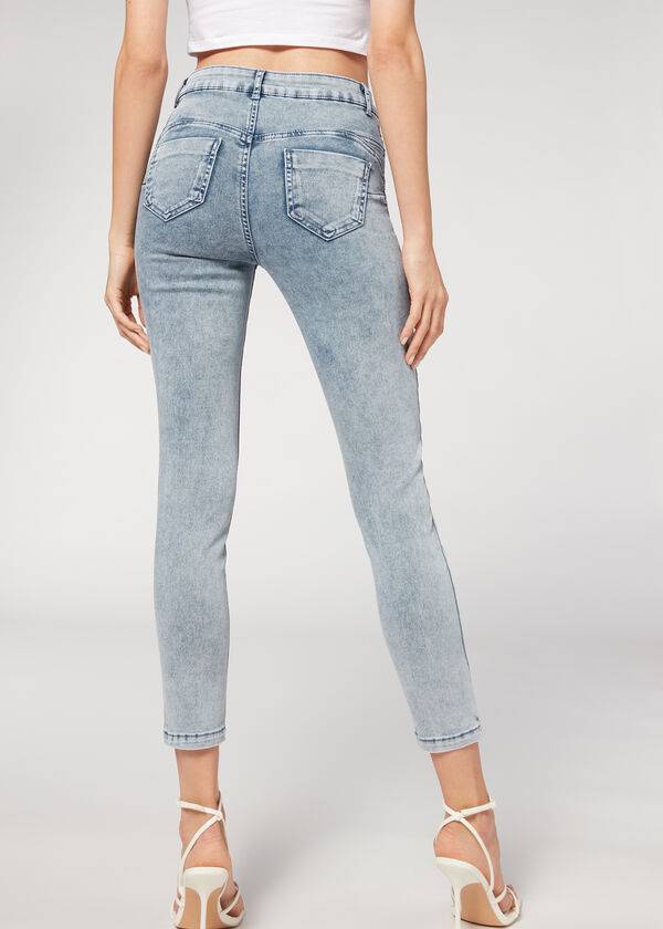 Calzedonia Faded Mager Push-Up Jeans Dames Blauw | BE2590CE