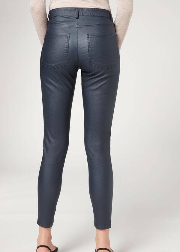 Calzedonia Faux Leren Mager Jeans Dames Donkerblauw Blauw | BE2591XF