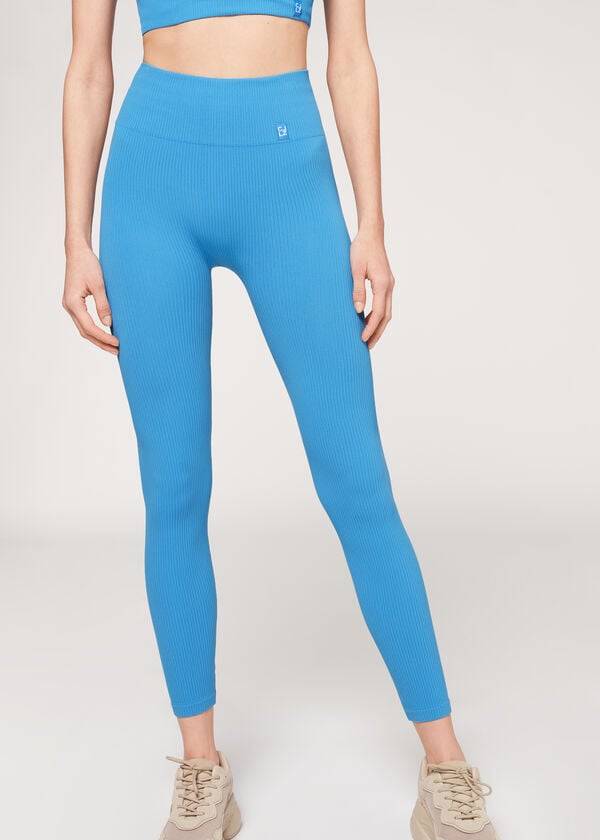 Calzedonia Fine Geribbeld Seamless Sport Leggings Dames Blauw | BE2647PQ