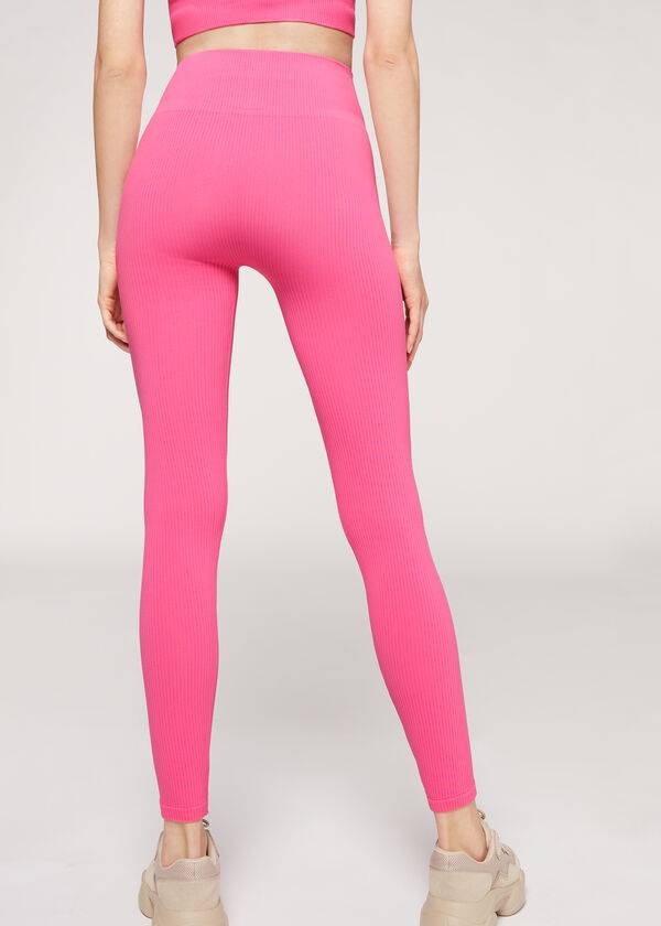 Calzedonia Fine Geribbeld Seamless Sport Leggings Dames Roze | BE2648OR