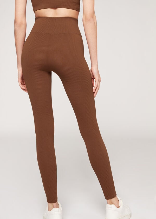 Calzedonia Fine Geribbeld Seamless Sport Leggings Dames Bruin | BE2649IS