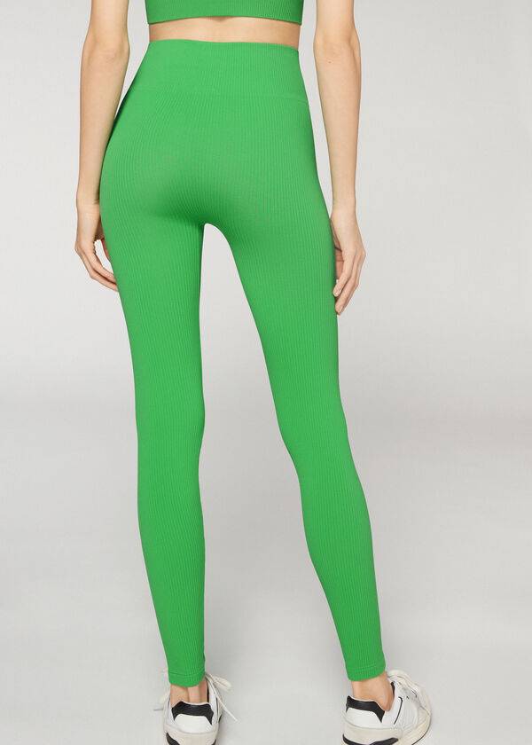 Calzedonia Fine Geribbeld Seamless Sport Leggings Dames Groen | BE2652TV