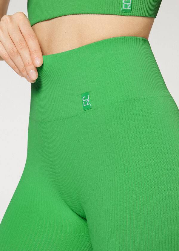 Calzedonia Fine Geribbeld Seamless Sport Leggings Dames Groen | BE2652TV