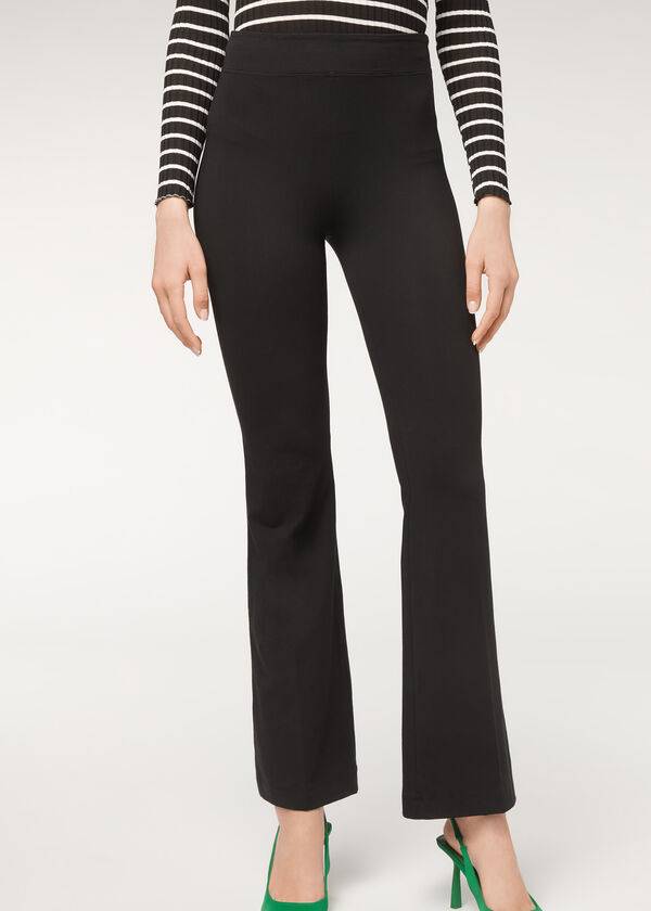 Calzedonia Flared in Supima Ultra Light Katoenen Leggings Dames Zwart | BE2654EX