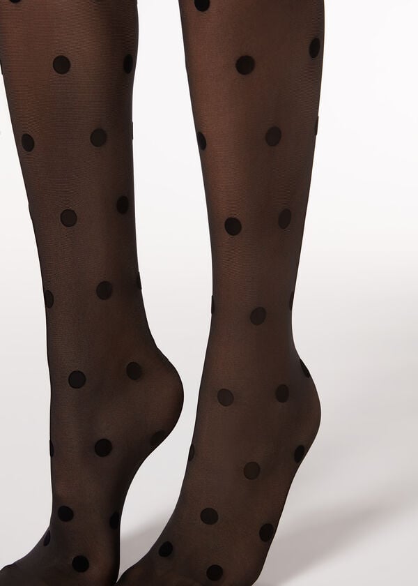 Calzedonia Flocked Dots Sheer 30 Denier Hardloopbroek Dames Zwart | BE1223RW