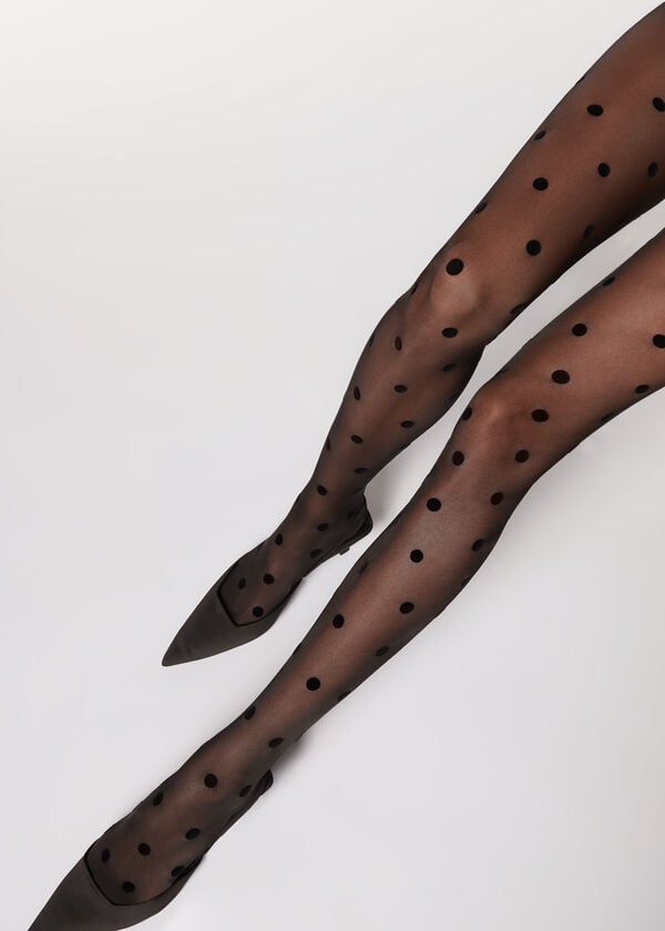 Calzedonia Flocked Dots Sheer 30 Denier Hardloopbroek Dames Zwart | BE1223RW