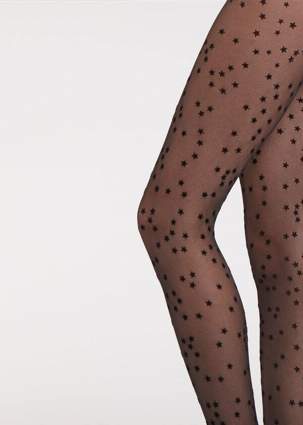 Calzedonia Flocked Stars 30 Denier Sheer Hardloopbroek Dames Zwart | BE1224TV