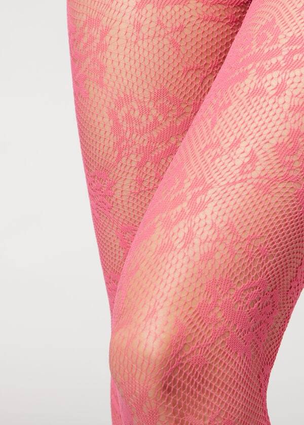 Calzedonia Floral Kanten-Motif Fishnet Patterned Hardloopbroek Dames Roze | BE1100AP