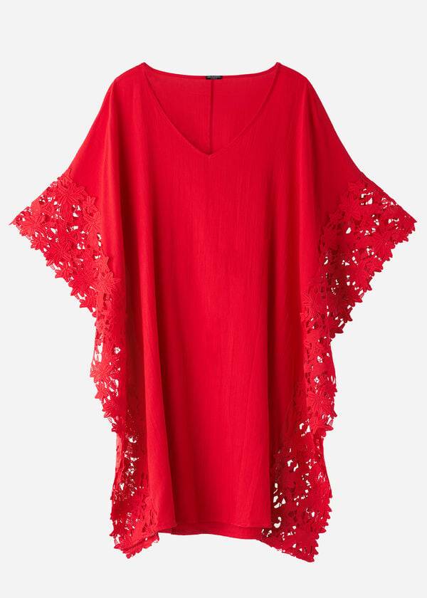 Calzedonia Floral Macramé Kanten Caftan Cover-ups Dames Rood | BE2080EX