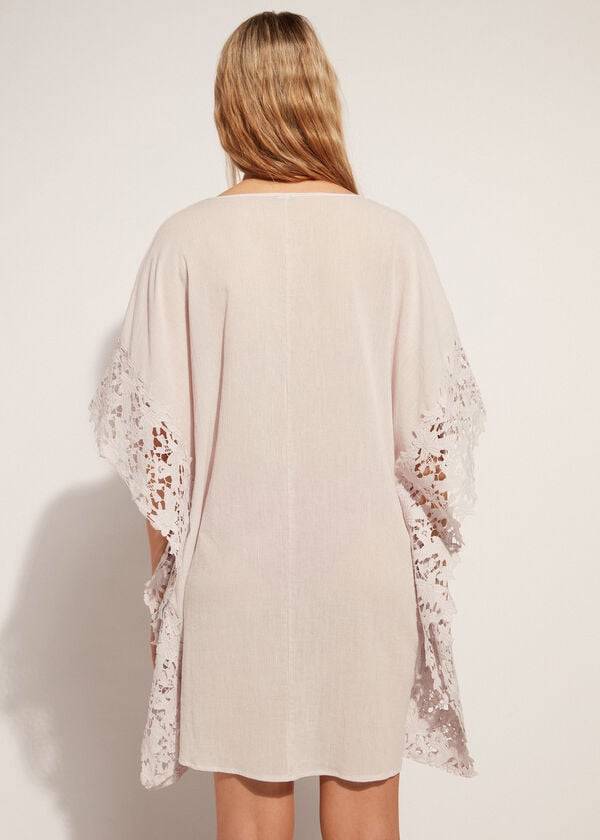 Calzedonia Floral Macramé Kanten Caftan Cover-ups Dames Beige | BE2081RW