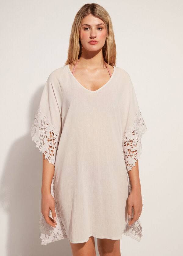 Calzedonia Floral Macramé Kanten Caftan Cover-ups Dames Beige | BE2081RW