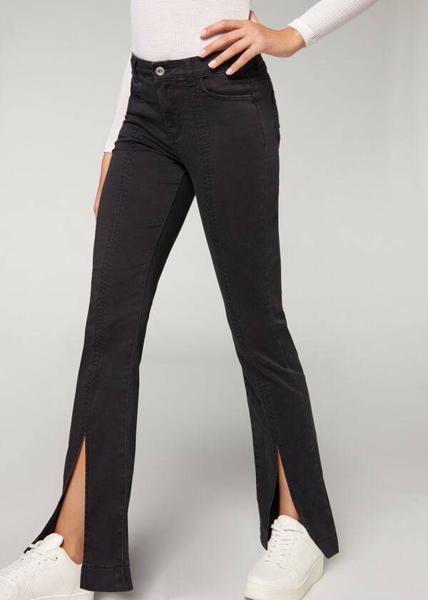 Calzedonia Front Slit Jeans Dames Zwart | BE2597GL