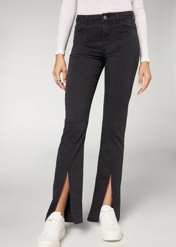 Calzedonia Front Slit Jeans Dames Zwart | BE2597GL