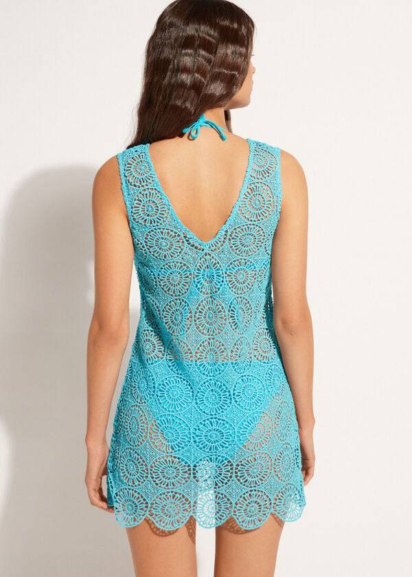 Calzedonia Geometric Crochet Jurken Cover-ups Dames Turquoise | BE2084UT