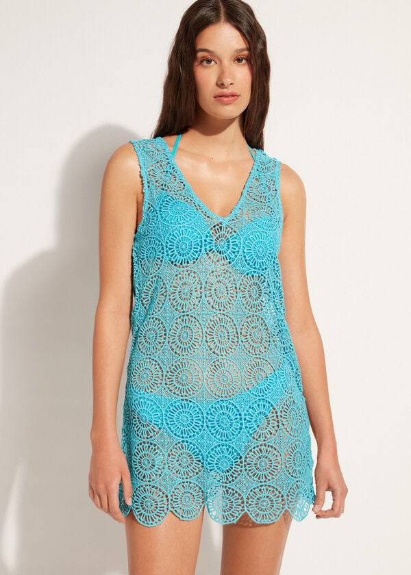 Calzedonia Geometric Crochet Jurken Cover-ups Dames Turquoise | BE2084UT