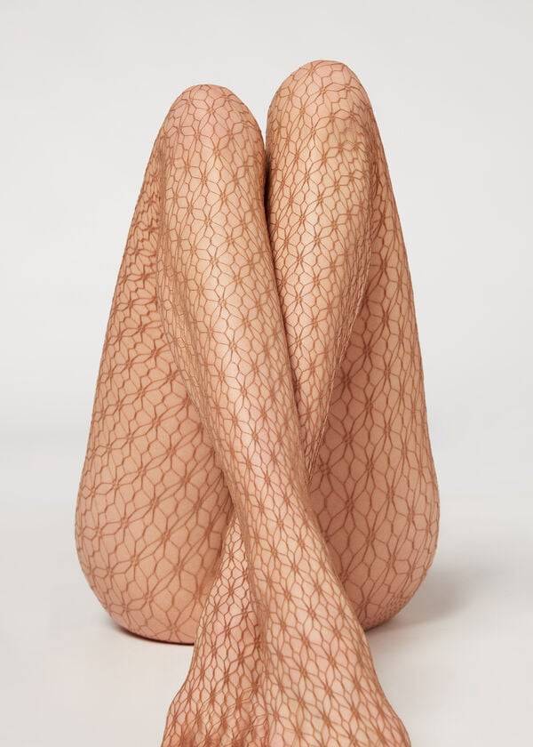 Calzedonia Geometric-Motif Fishnet Patterned Hardloopbroek Dames Beige | BE1102DN