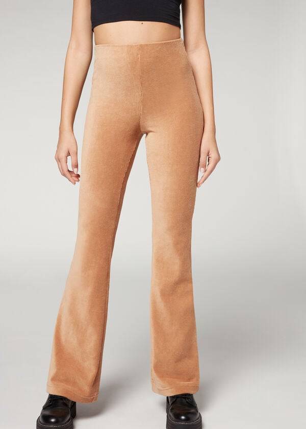 Calzedonia Geribbeld Flared Velvet Broek Dames Bruin | BE2736KI