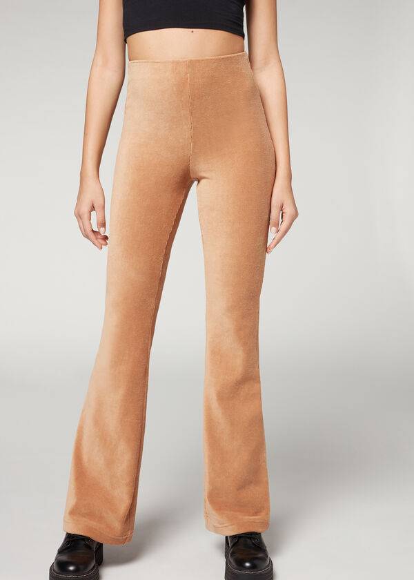 Calzedonia Geribbeld Flared Velvet Leggings Dames Bruin | BE2673PQ