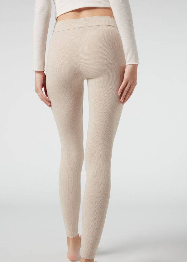 Calzedonia Geribbeld with Cashmere Leggings Dames Beige | BE2674OR